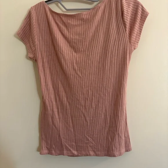 Reformation Blush Pink Square Neck Short Sleeve Ribbed Soft Stretchy Top Sz S - Picture 3 of 6